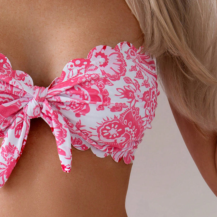 Dame bustier bikini sæt med blomster ruffle detaljer Skovae