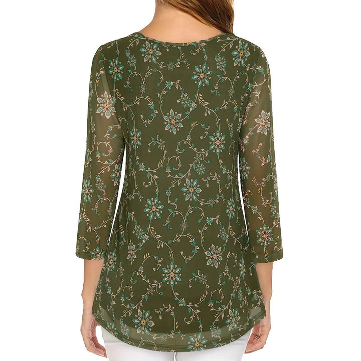 Dame let gennemsigtig bluse med florale applikationer Stilla