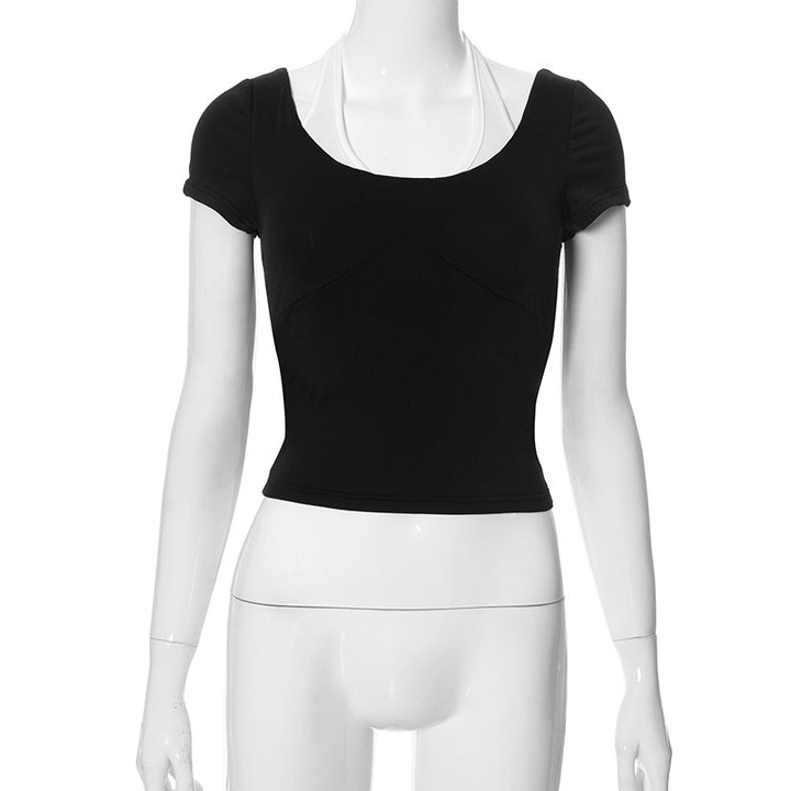 Dame cropped T-shirt med skulderaccenter og tætsiddende pasform Skovae