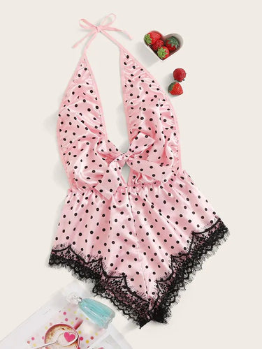 Dame Satin Halterneck Lingerie Bodysuit Stilla