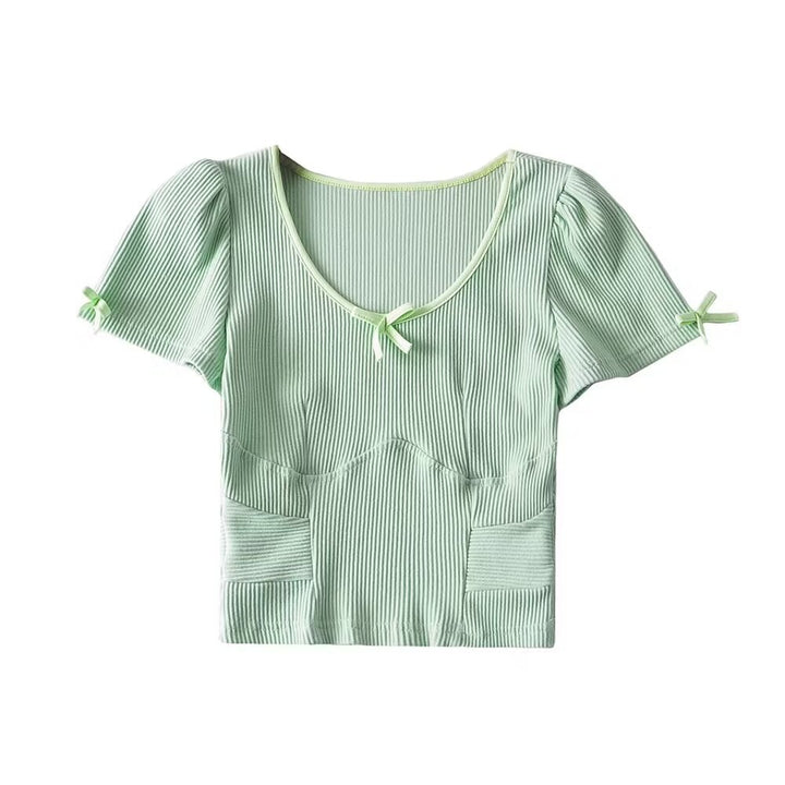 Dame Crop-top med legende flæse design og søde sløjfer Stilla