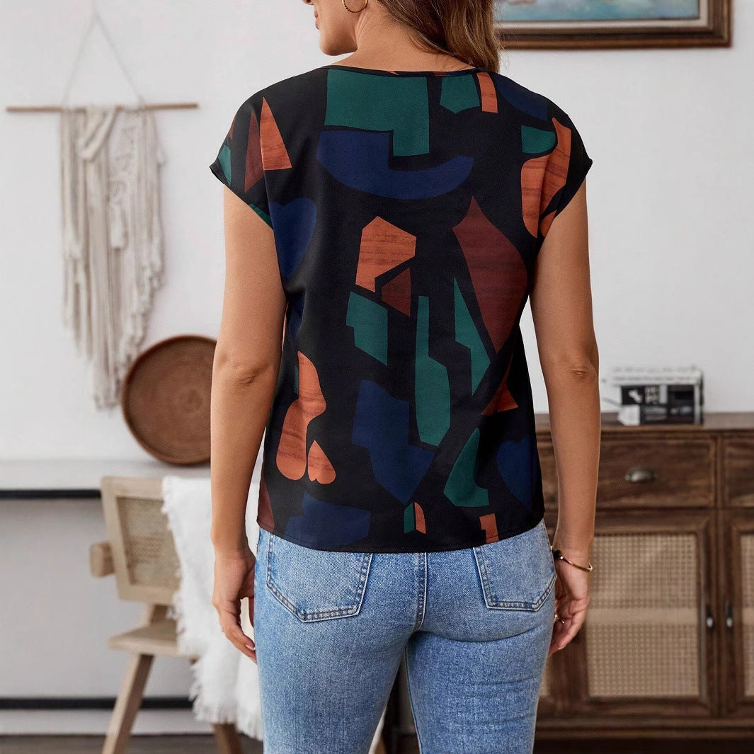 Dame afslappet top med moderne abstrakt design Stilla