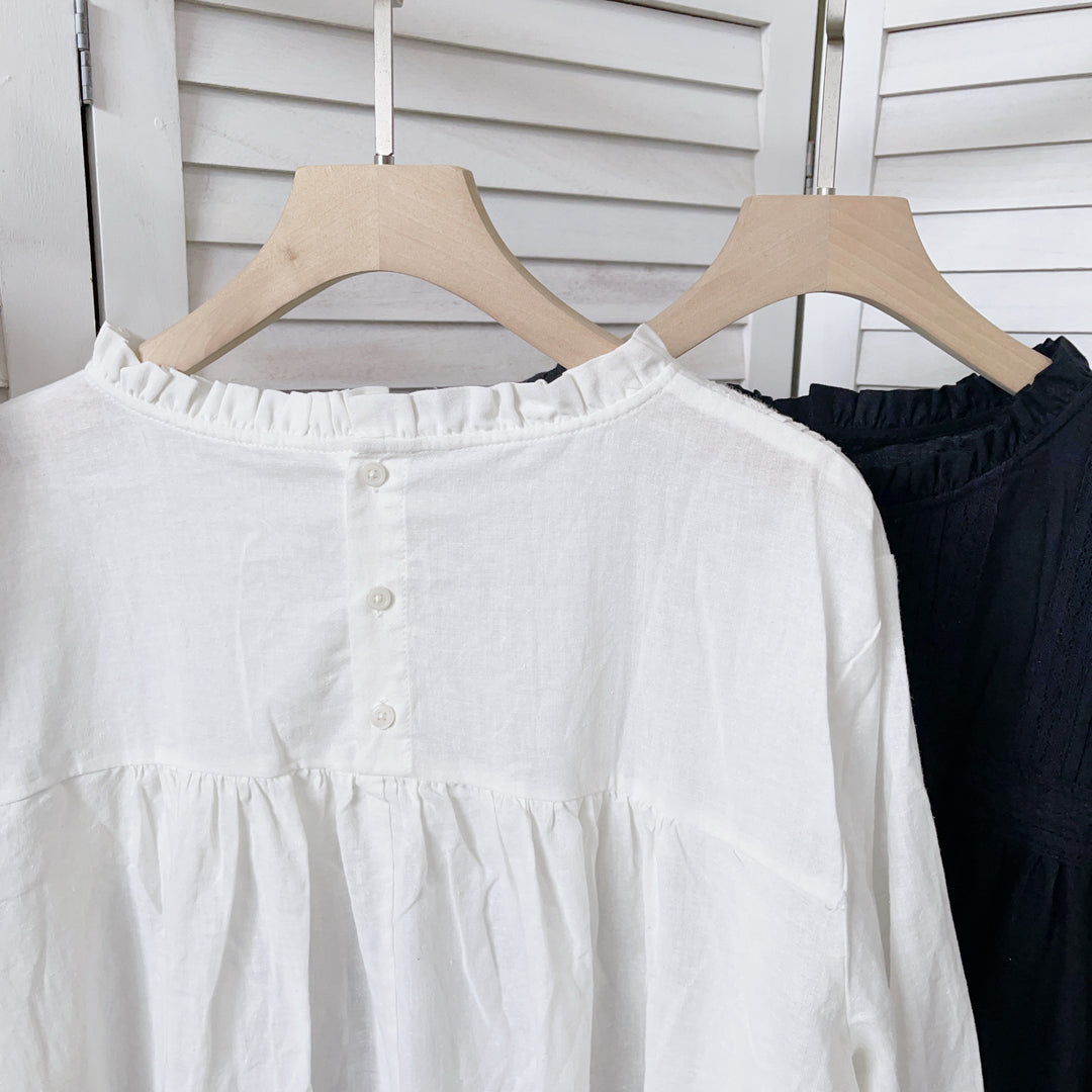 Femme Afslappet Fit Rynkeudskæring Knap-bluse Stilla