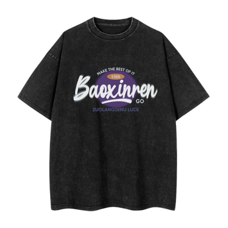 Dame T-shirt med afslappet vintage-print og trendy skrift Stilla