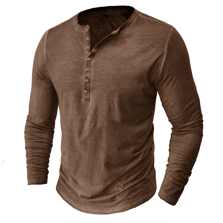 Herrer Langærmet Henley T-shirt med moderne krave og bæredygtigt stof Stilla