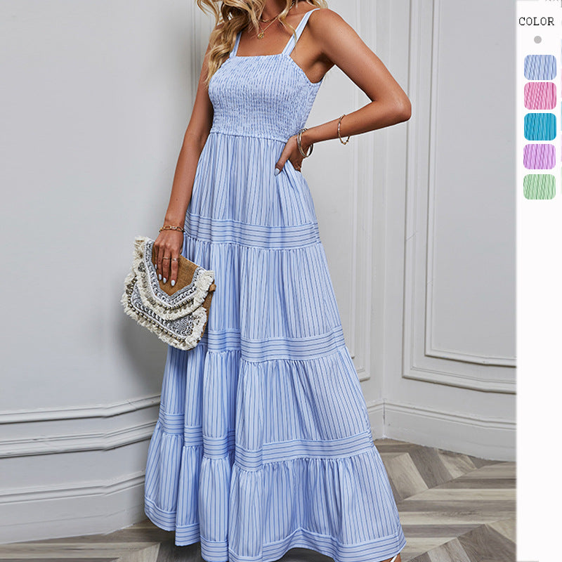 Dame maxi kjole med sofistikeret plisseret design og elastisk top Skovae