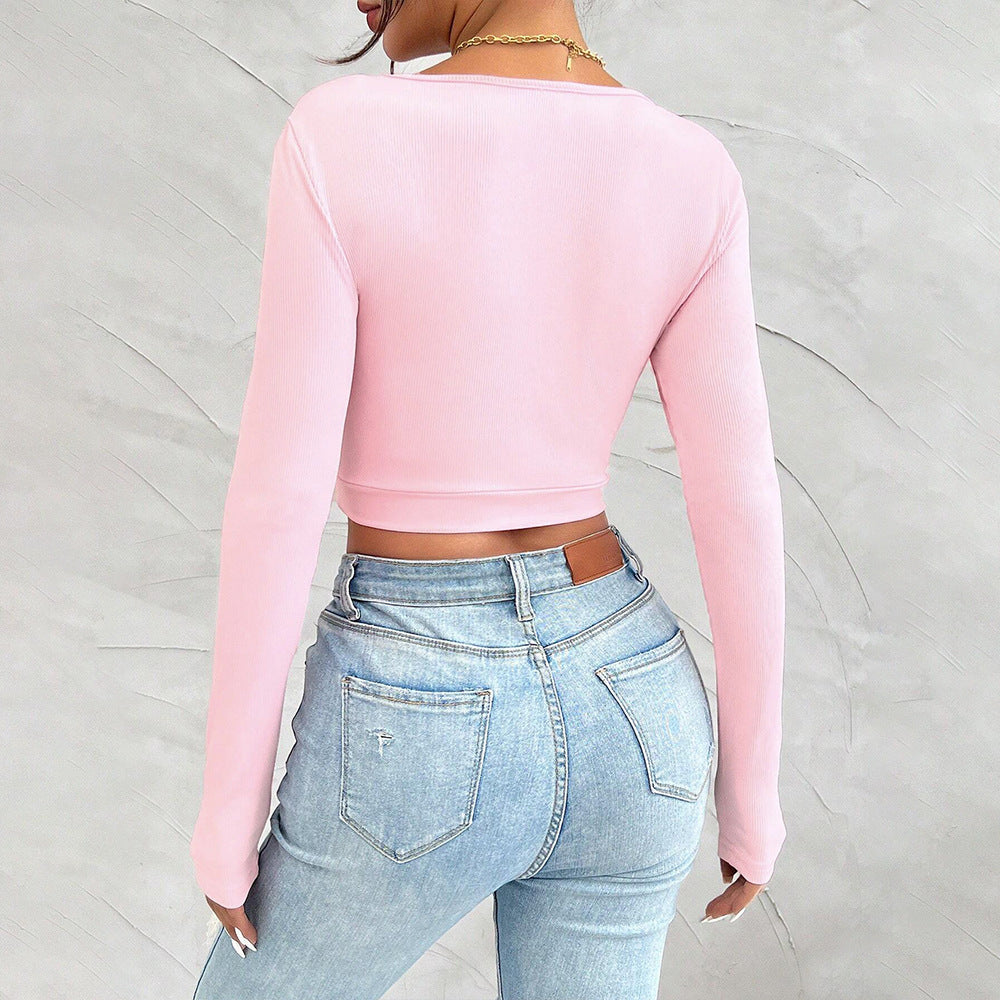 Kvindernes langeærmede crop top med samlinger Stilla