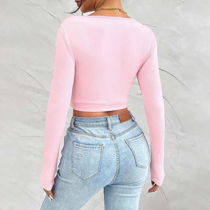 Kvindernes langeærmede crop top med samlinger Stilla