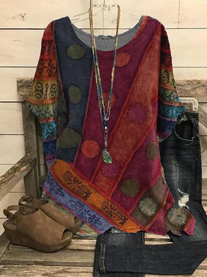 Dame Bohemian Trykt Løs-Fit Bluse Stilla