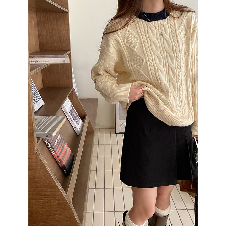 Kvinders chunky strikket pullover med kabelmønster Stilla