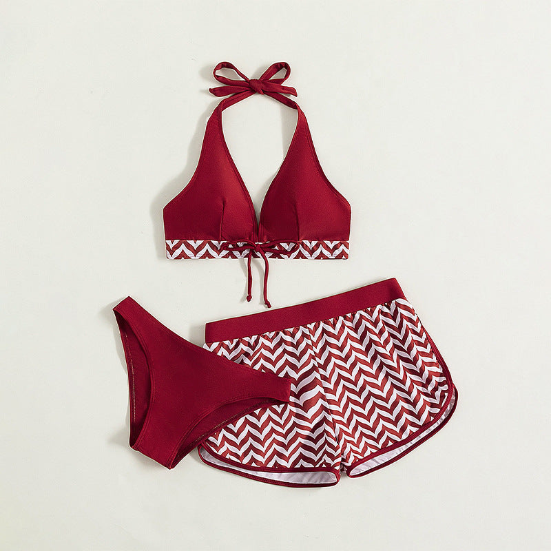 Dame Sporty bikini sæt med højhalset top og afslappede shorts Skovae
