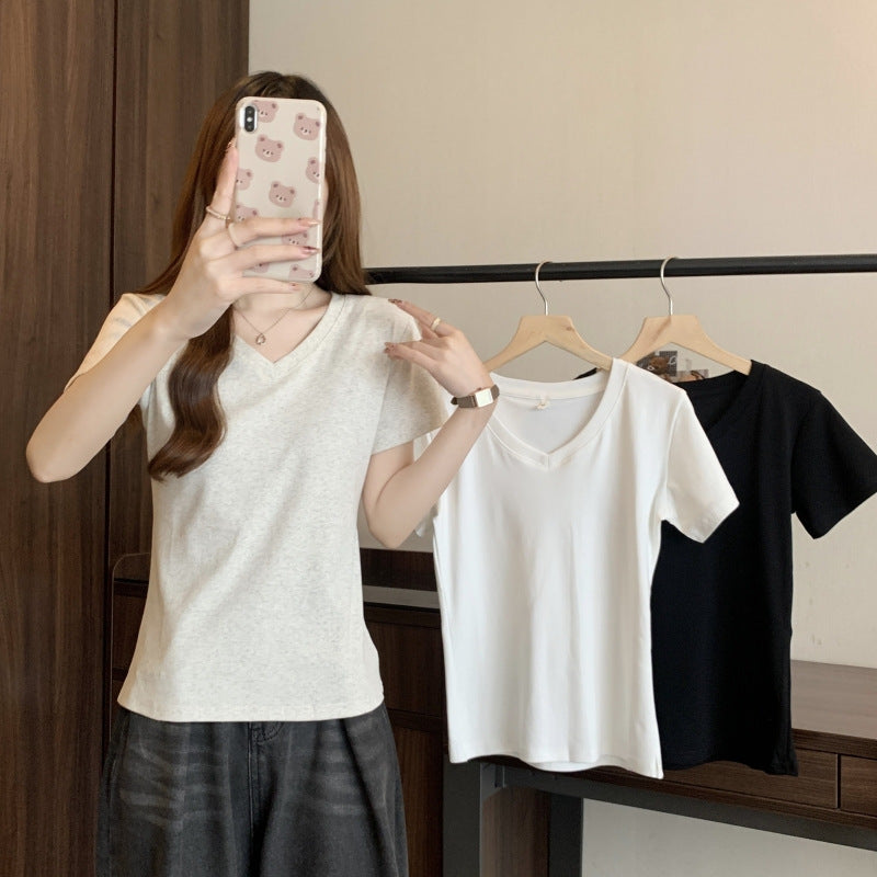 Femme V-Udsnit Fritid Basic T-Shirt Stilla
