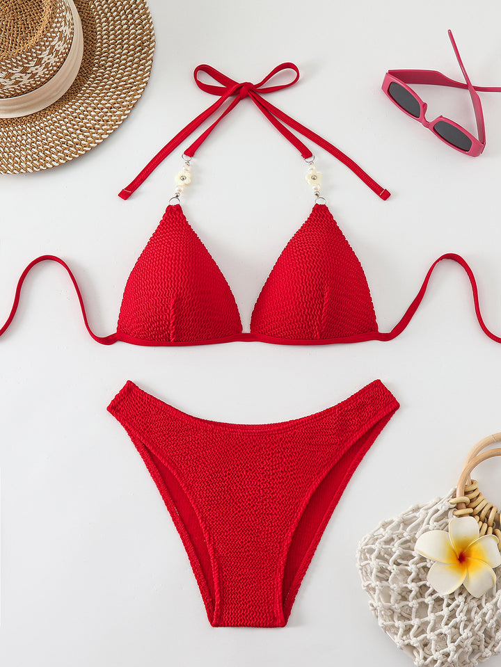 Femme Tekstureret Triangle Bikini Sæt med Perleaccent Stilla