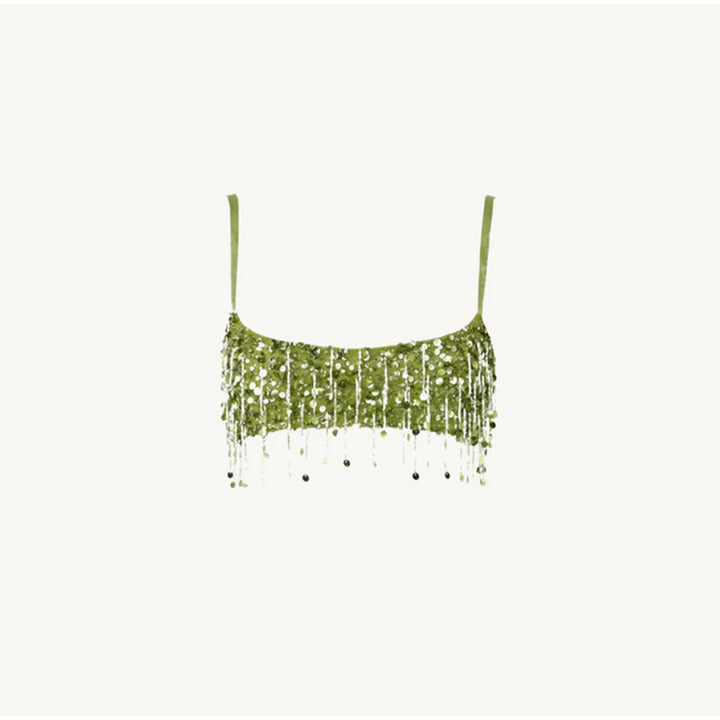 Dame Glitrende Crop-Top og Mini Skirt Sæt med Frynser Skovae