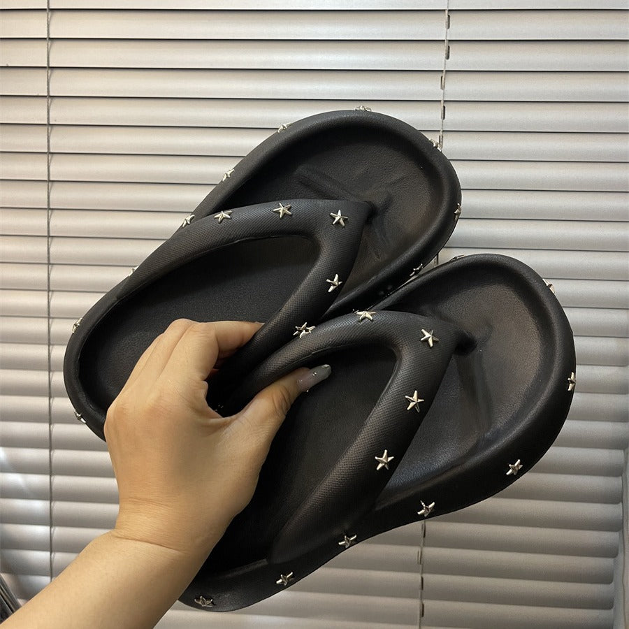 Dame flip-flops med stilfulde stjerneapplikationer Stilla