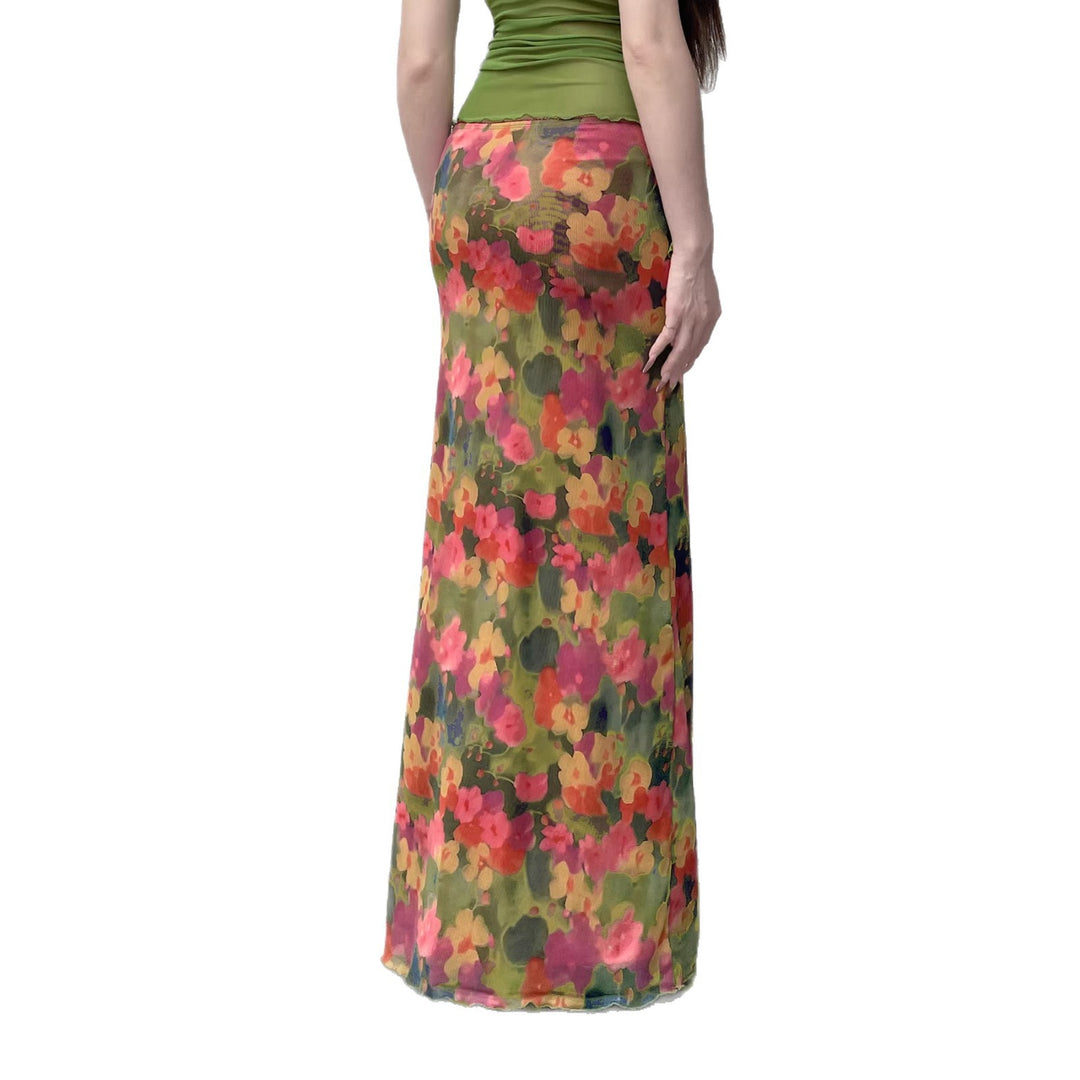 Dame Maxi-nederdel med blomster Chiffon-design og sidelæg Skovae