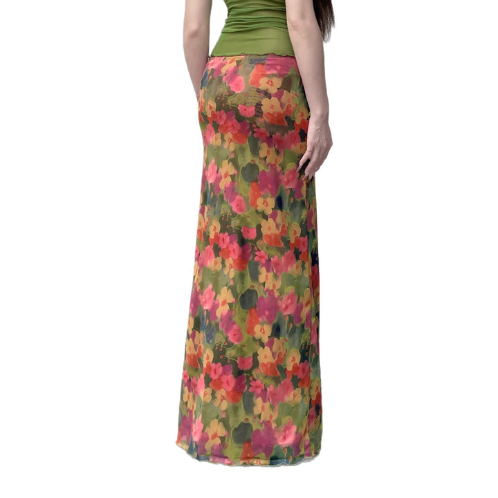 Dame Maxi-nederdel med blomster Chiffon-design og sidelæg Skovae