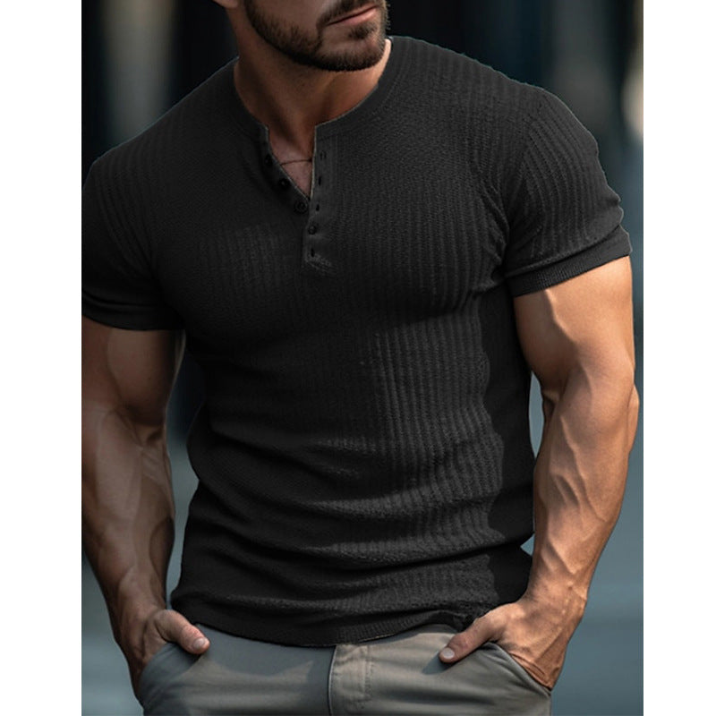 Herrer Kortærmet Henley-Shirt med struktureret design og stilfuld knaplukning Stilla