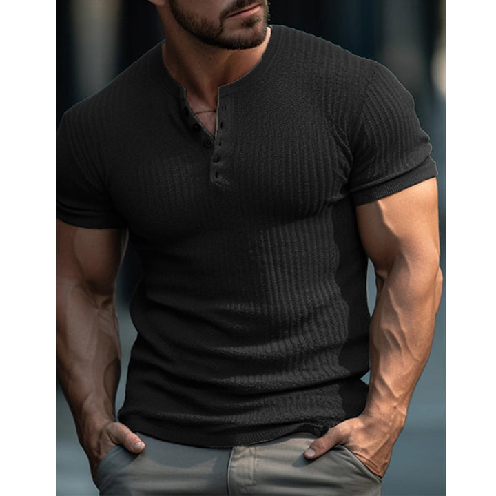 Herrer Kortærmet Henley-Shirt med struktureret design og stilfuld knaplukning Stilla