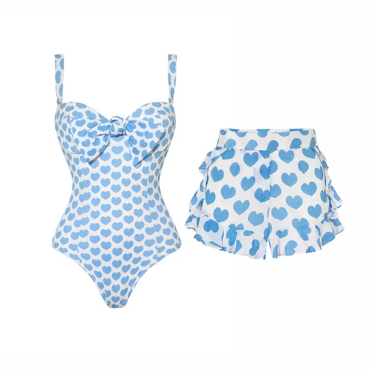 Dame bikiniset med bandeau-overdel og flæse-shorts Skovae