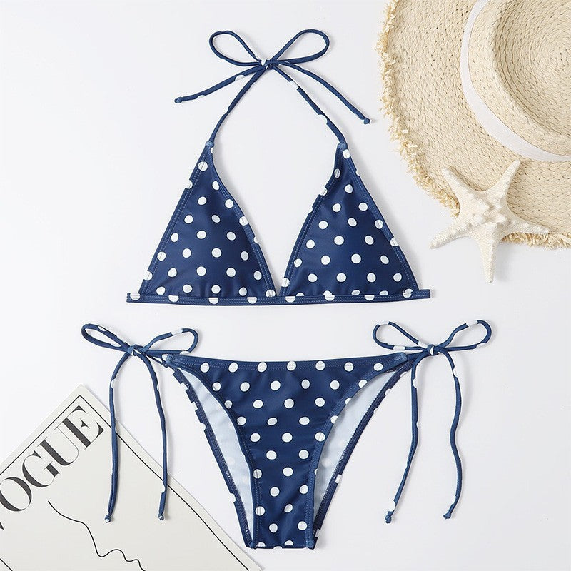 Dame Triangle-Bikini med sarte prikker og justerbare bånd Stilla