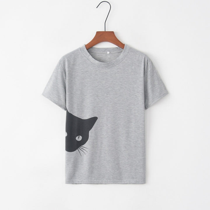 Kvinders T-shirt med kreativ katte-design og løs pasform Stilla