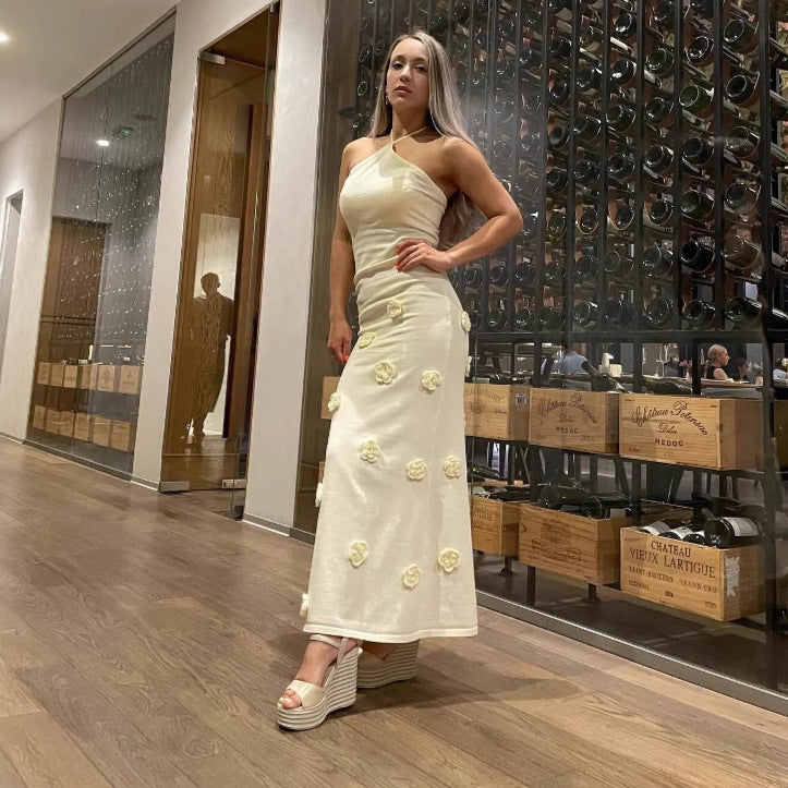 Dame Elegant Maxikjole med fine blomsterapplikationer Skovae