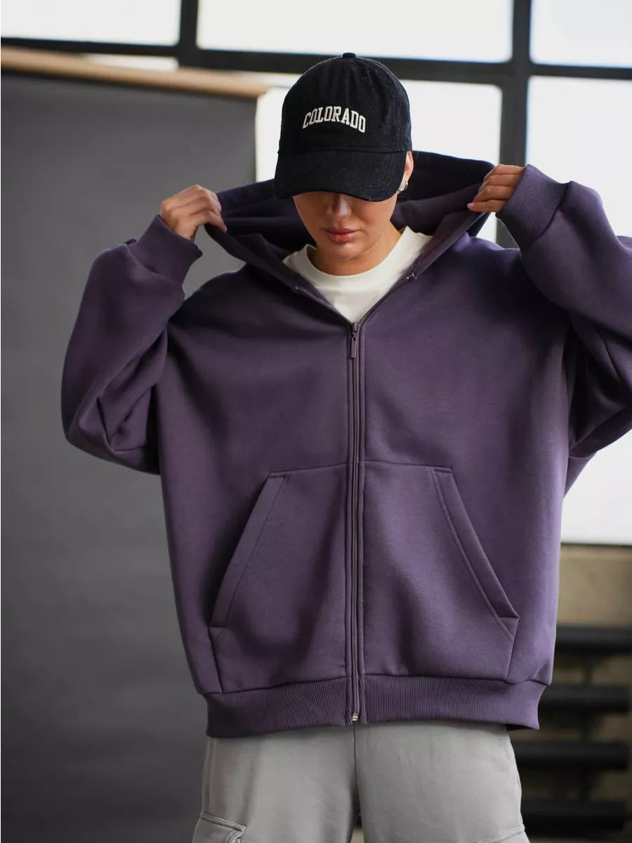 Women's Oversized Hooded Jacket with Zipper and Large Pockets Skovae