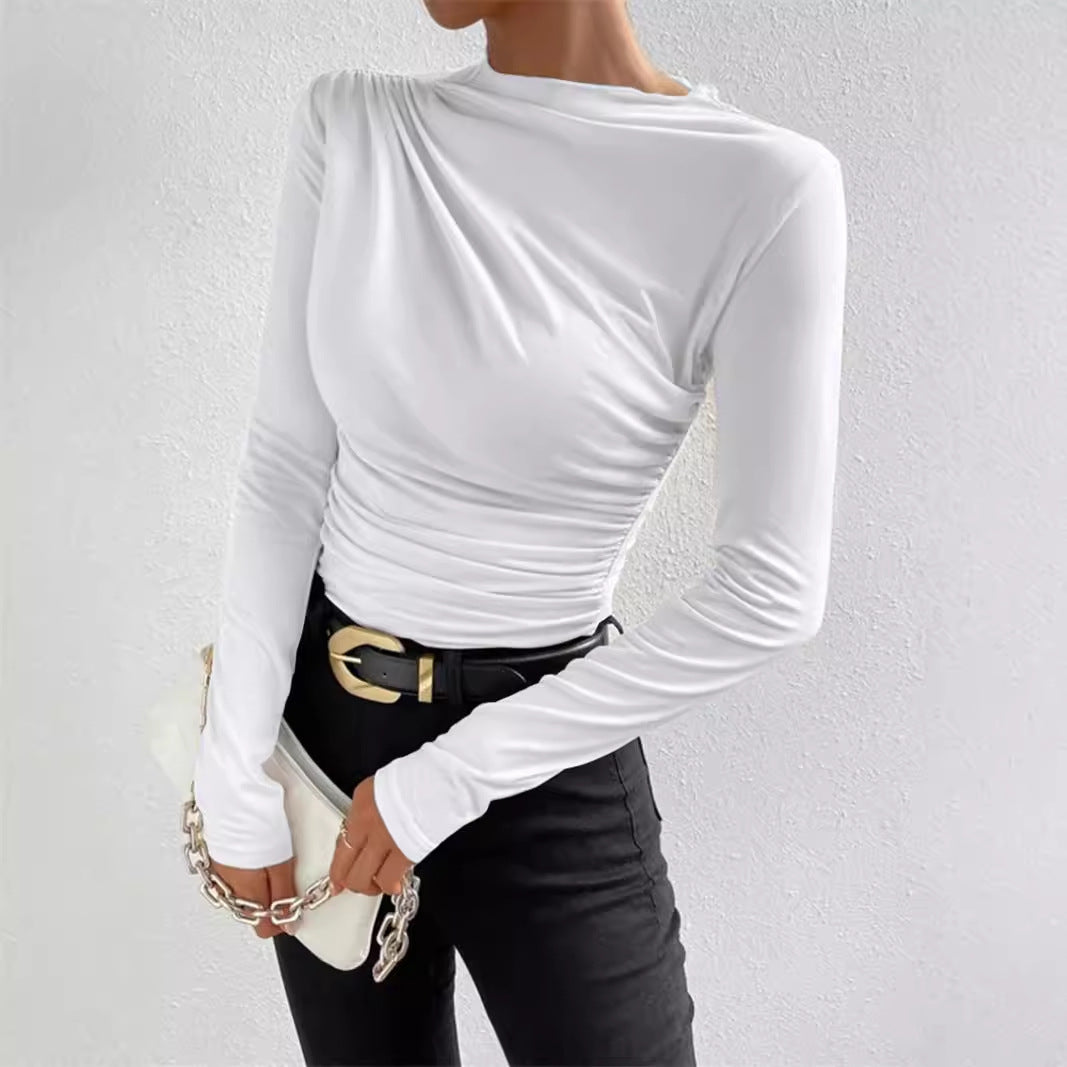 Dame elegant langærmet overdel med raffineret draperingsdesign Stilla