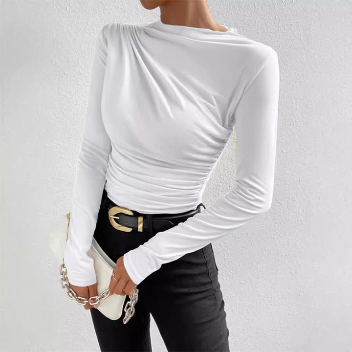 Dame elegant langærmet overdel med raffineret draperingsdesign Stilla