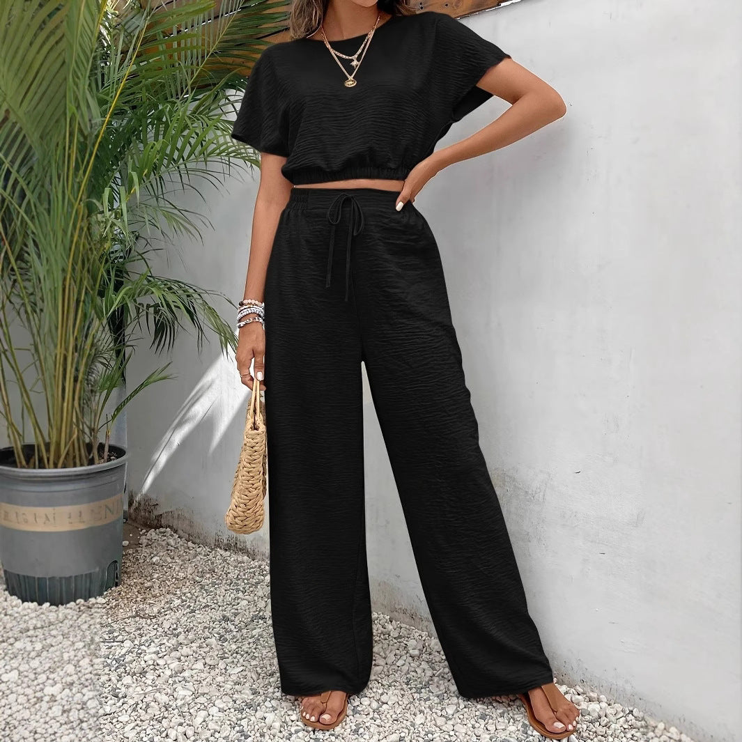 Dame Crop-Top og Palazzo-bukser Sæt Stilla