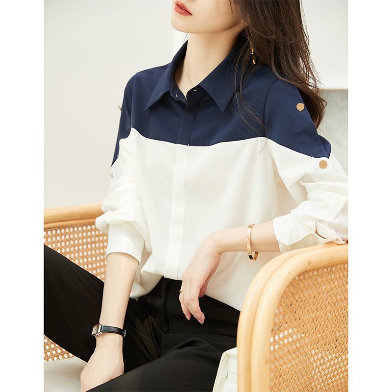 Kvindernes elegante bluse skjorte med farveblok design Stilla