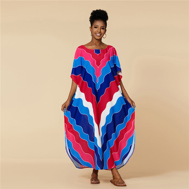 Dame kaftan med moderne bølgedesign og brede ærmer Stilla