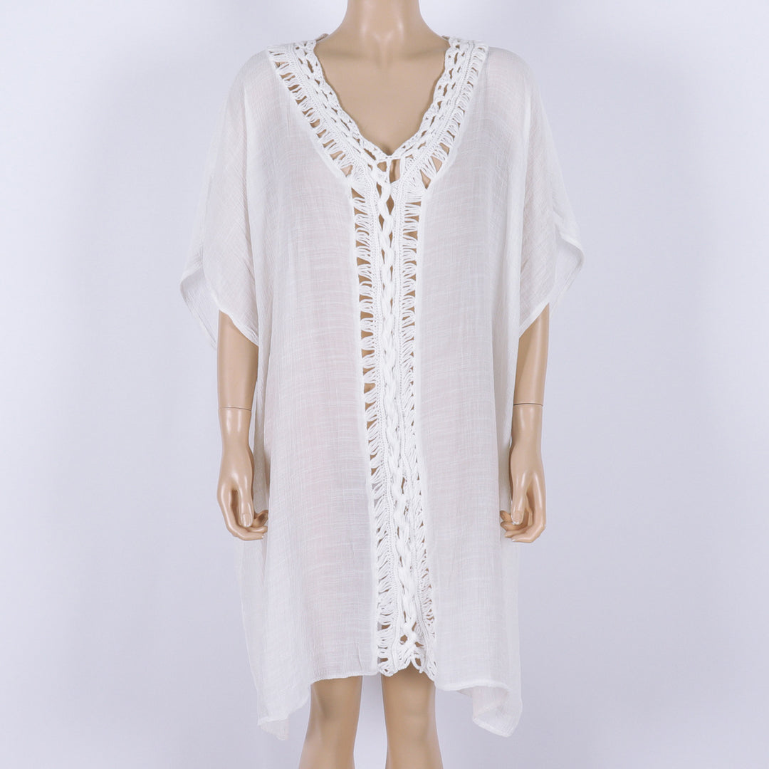 Dame kaftan med snit og dekorativ spidsudsmykning Stilla