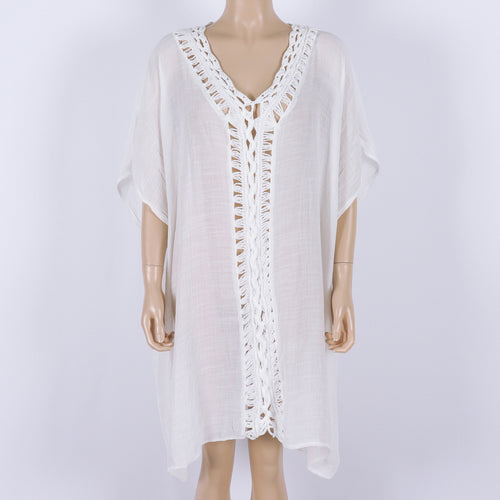 Dame kaftan med snit og dekorativ spidsudsmykning Stilla
