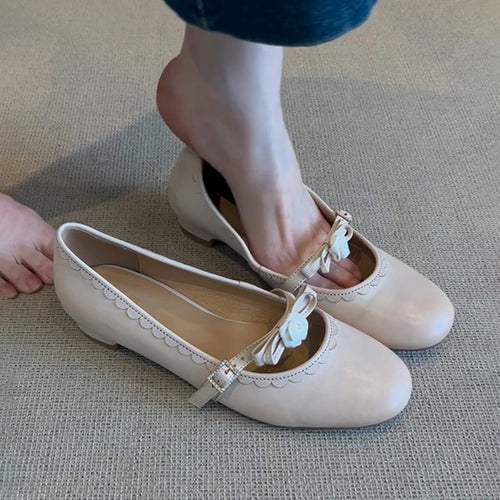 Dame Floral Accent Læder Mary Jane Ballerinas Stilla