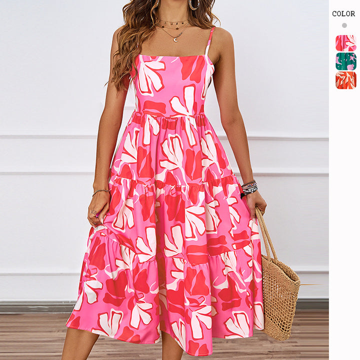 Kvinders midi kjole med blomsterprint og voluminøs skirt Stilla
