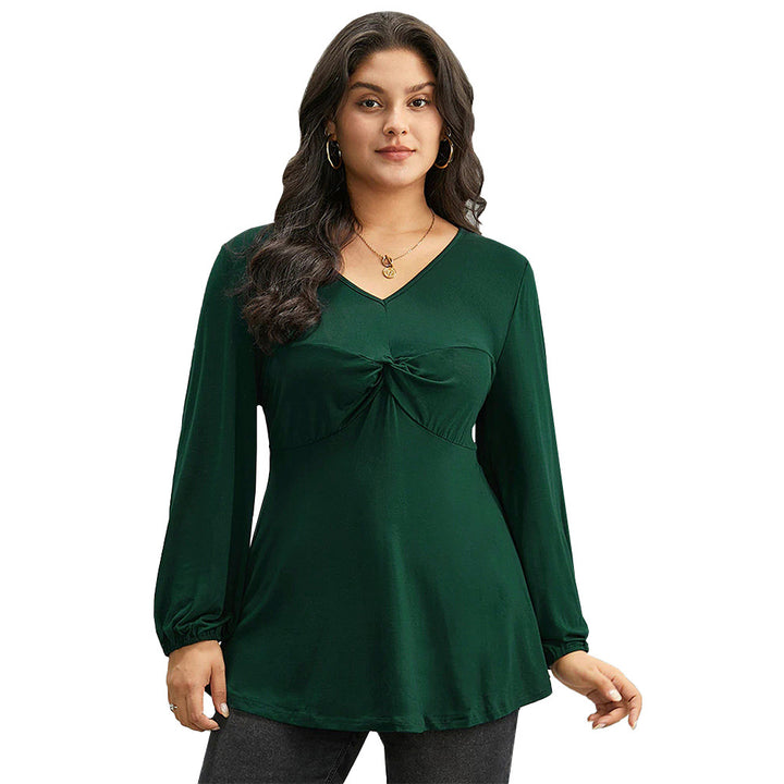 Dame elegant top med fast rynk og V-hals Stilla