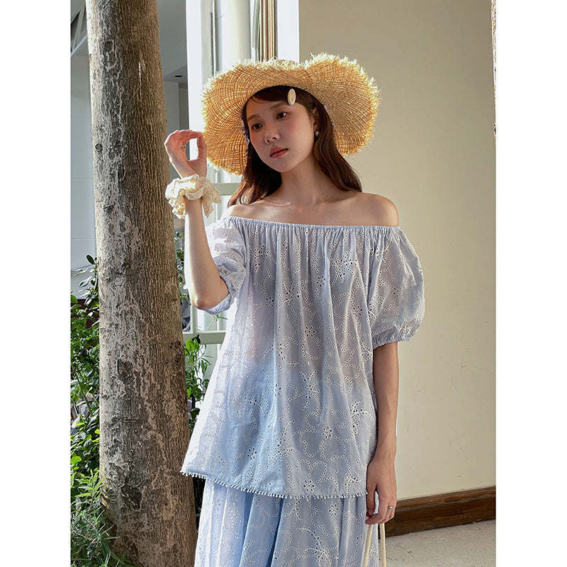 Dame Maxikjole med off-shoulder design og raffinerede broderier Stilla