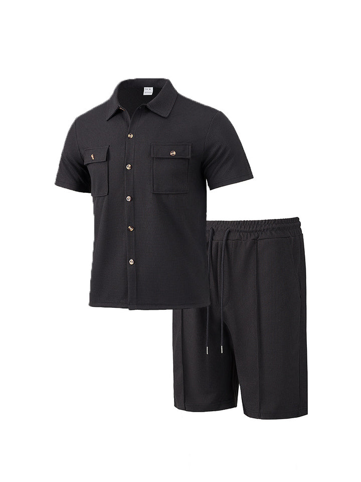Herrer casual kortærmet skjorte og elastiske shorts-sæt Stilla