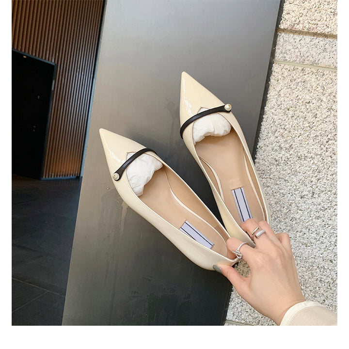 Damer Elegante Spids Tæer Flats med Perle Accent Stilla