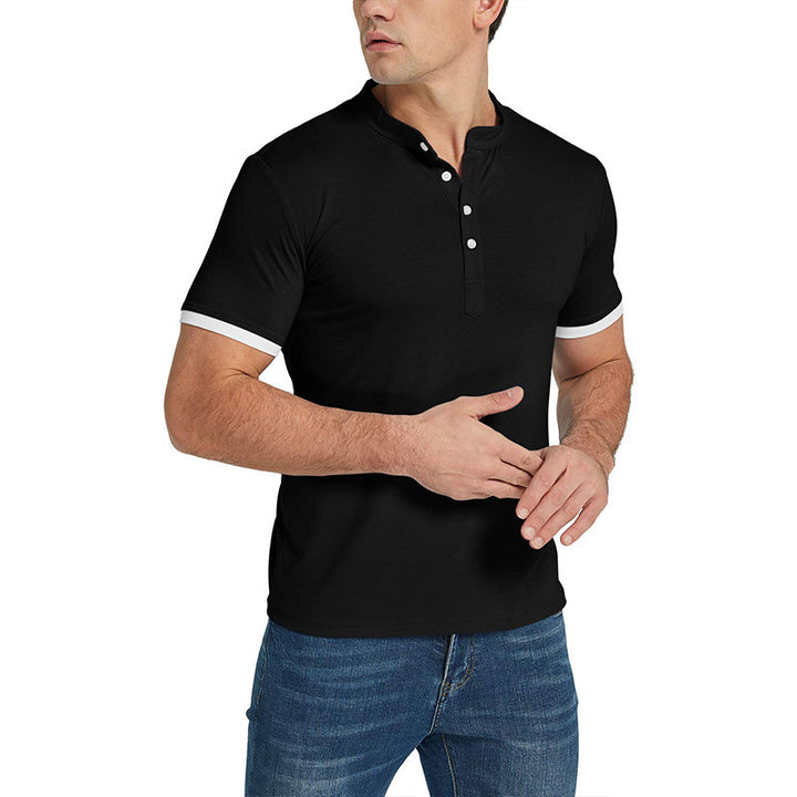Herrer Kurzarm Henley-shirt med moderne ståkrave og kontrastfarvede ærmer Stilla