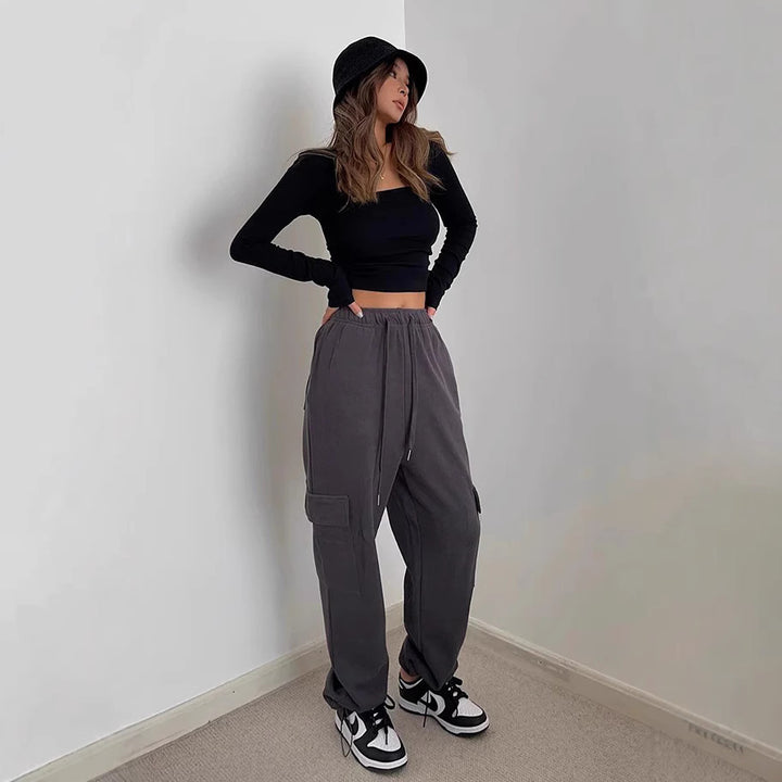 Dame cargo-bukser med elastisk talje og praktiske sidelommer Stilla