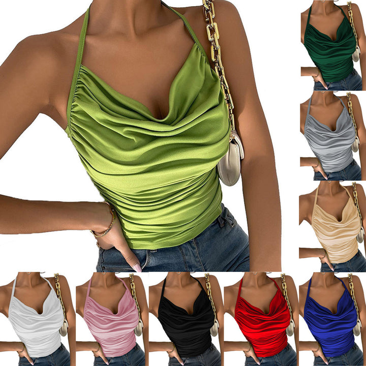 Dame Cowl Neck Rynket Haltertop Stilla