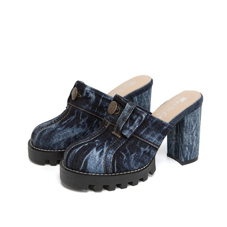 Dame Clogs med moderne jeanslook og høj blokhælhæl Stilla