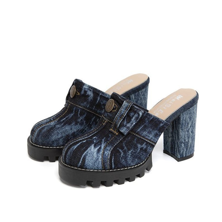 Dame Clogs med moderne jeanslook og høj blokhælhæl Stilla