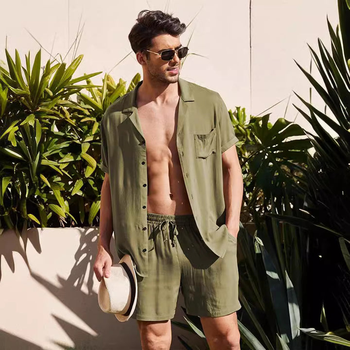 Herrer casual kortærmet skjorte og shorts sæt i elegant design Stilla