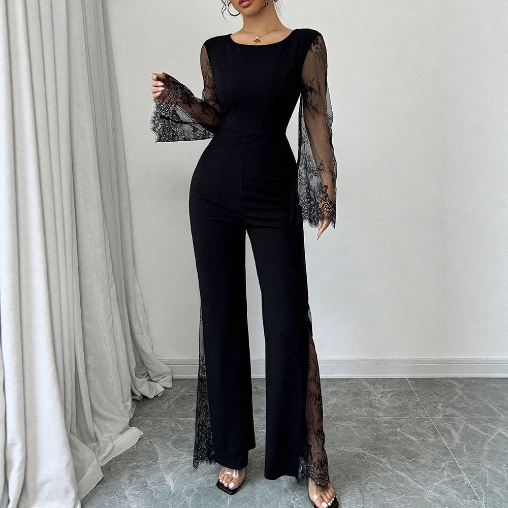 Dame Elegant jumpsuit med skinnende spids og bredt ben Skovae