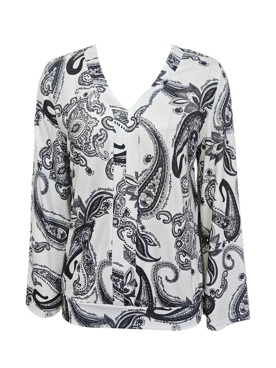 Dame Bluse i elegant paisley-design med løse ærmer og raffineret knapstolpe Stilla