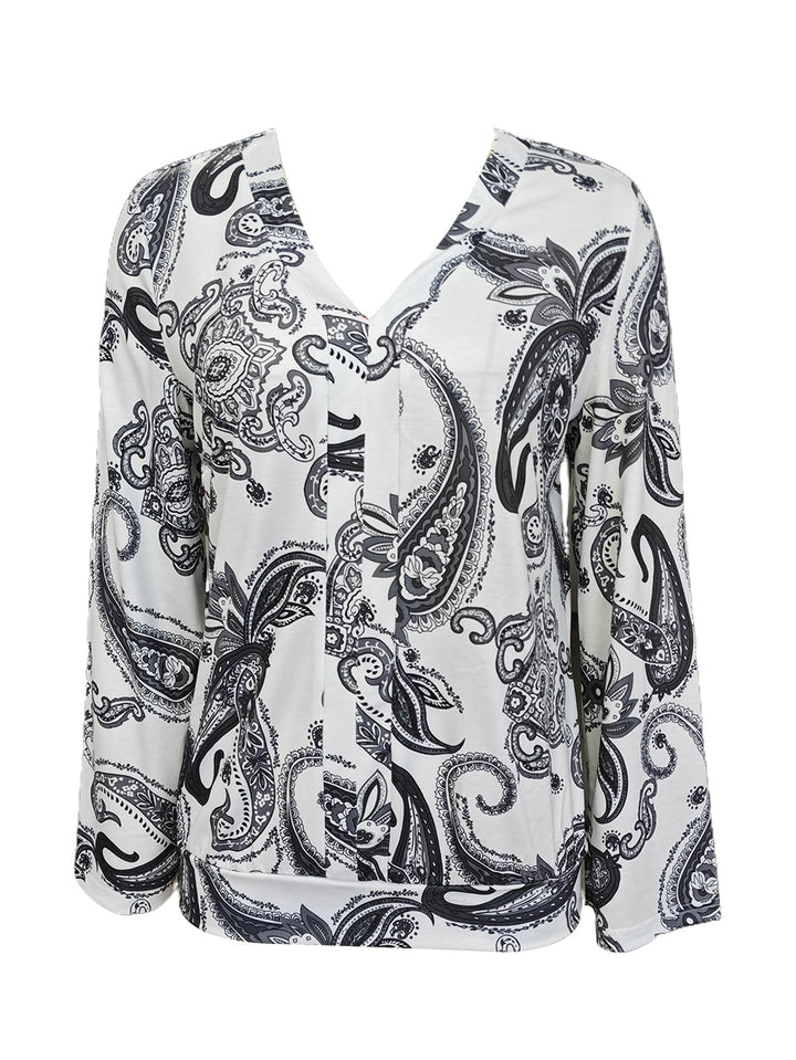 Dame Bluse i elegant paisley-design med løse ærmer og raffineret knapstolpe Stilla